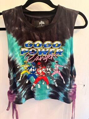 Power Rangers Tie-Dye Graphic Tank Top - Black, Teal & Purple
